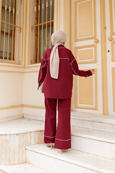 LOCCO Burgundy Striped Women's Double Suit Set