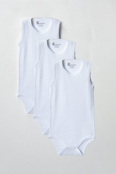 CemBebe Unisex Çocuk Beyaz 3 Adet 2-3-4-5-6 Yaş Yazlık Çıtçıtlı Body