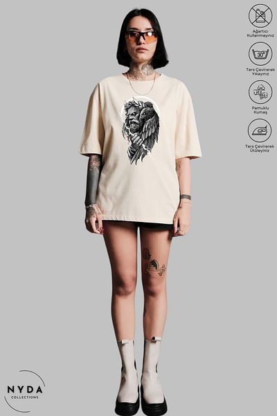 Nyda Collections Unisex Crew Neck Zeus εμπριμέ βαμβακερό μπλουζάκι με κοντό μανίκι