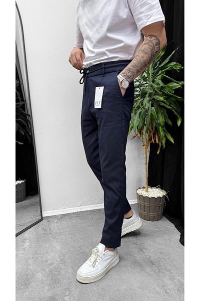 Zoom King New Season Men's Rope Detailed Rubber Belt Dobby Linen Trousers