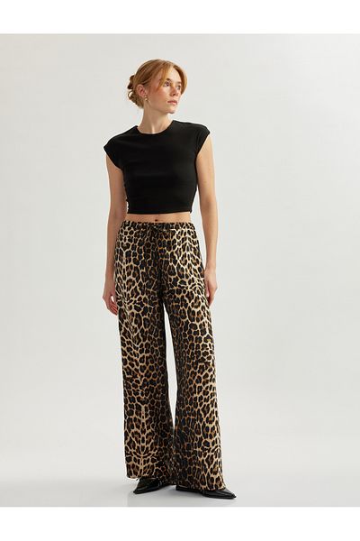 Koton Relaxed Fit Leopard Print Wide Leg Trousers
