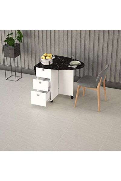 asratrend Katlanır Masa Beyaz & Royal Mermer