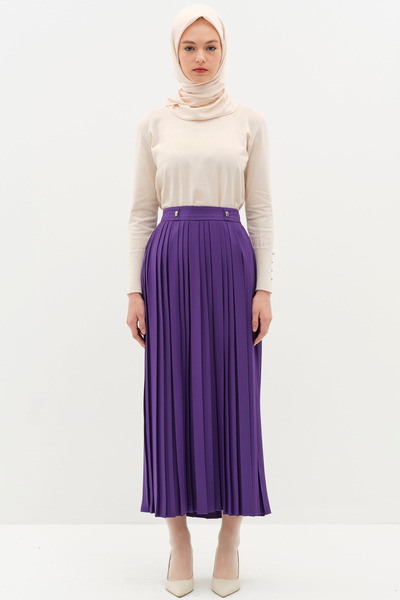 Tuğba Metal Aksesuarlı Plise Etek - Mor