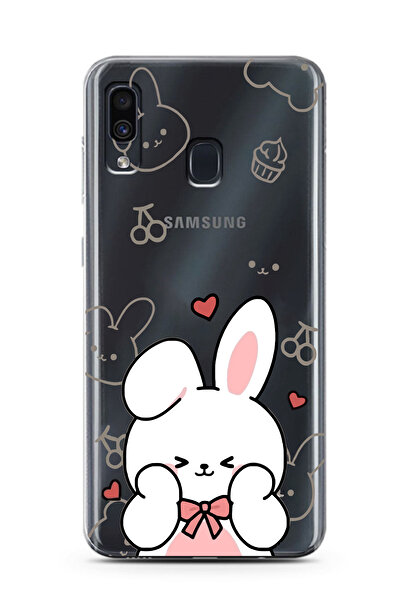 moonset Samsung Galaxy A20 / A30 Uyumlu Sevimli Tavşan Tasarımlı Baskılı Şeff...