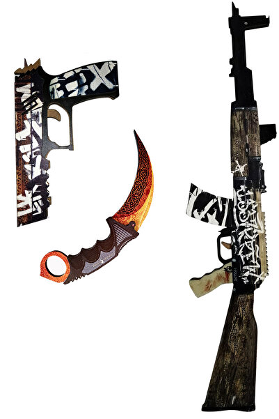 Genel Markalar Ahşap Cs - Go Ak47 Wasteland Rider Skin Kaplama Oyuncak Seti