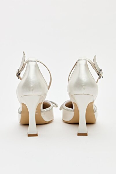 Hayati Arman Women's Mustache Bow Stone Detailed Evening Dress Shoes White Sedef