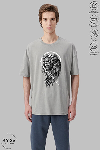 Nyda Collections Унісекс велосипедна комір Zeus з принтом Бавовняна футболка ...