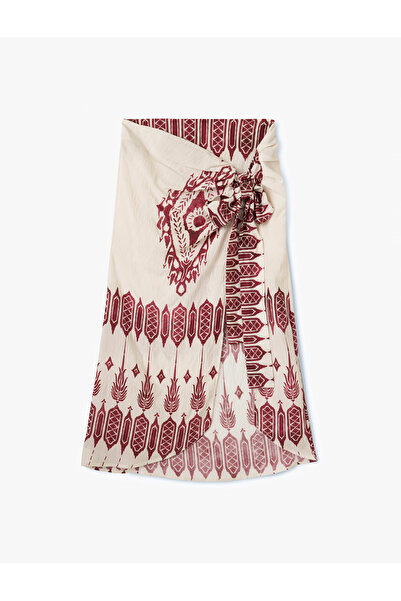 Koton Lacing Detailed Viscose Ethnic Patterned Midi Double Breasted Sarong Skirt