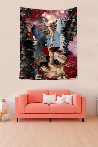 on the clouds The Creation of the Being Colorful Flowers Stain Resistant Fabric Wall Cloth Wall Carpet Tapestry