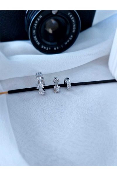 EZ accessories Non-Tarnish Zircon Stone Hoop Steel Earrings