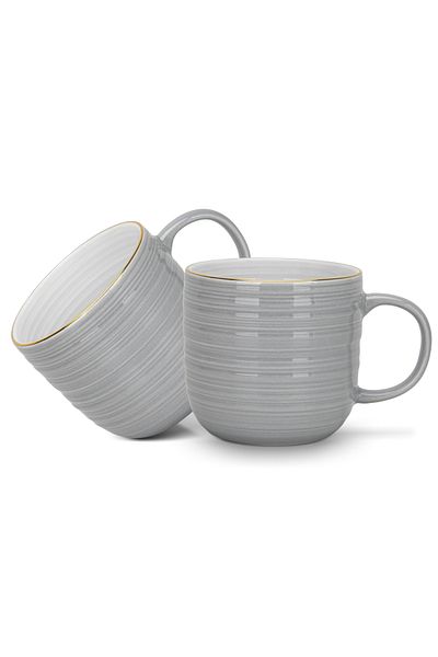 Fissman Coffee Mug 350mL Set of 2, Porcelain Coffee Mugs with Handle Firmina Golden Rim Mugs, Gray