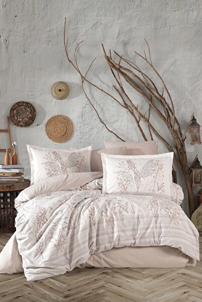 Clasy Ranforce Double Duvet Cover Set - Betina V1 Stone Color