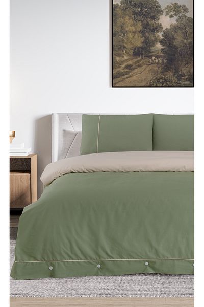 Pierre Cardin Green-Cream Double Trim Cotton Duvet Cover Set