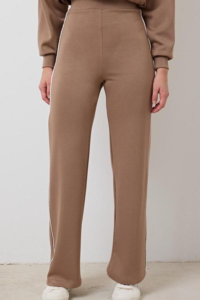 LEVURE Women's Wide Leg Trousers with Piping Detail - Light Brown