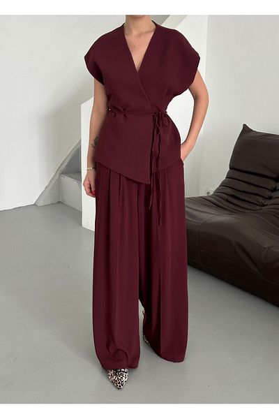 Laluvia Burgunderfarbenes Juana-Weste-Hosen-Set – 8597
