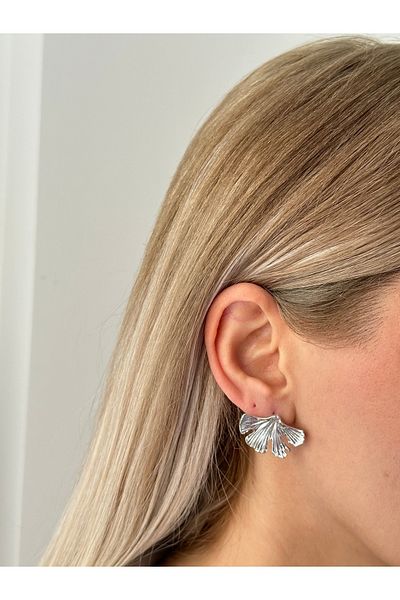 YOUES JEWELRY Silver Women's Earrings - Half Leaf Pattern