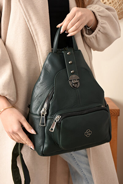 Erzeno Genuine Leather a Quality Women's Green Backpack |   Leather Backpack