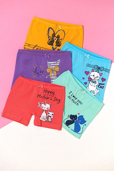 Katia&Bony Girl's 5 Pack Cat Patterned Boxers