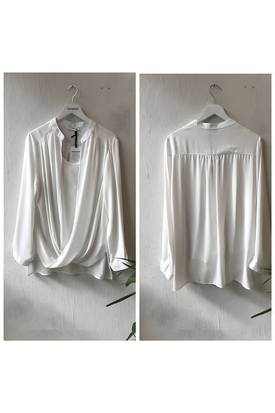 Hanezza Tesatura Jesica Marime Plus - Guler Dublu, Culoare Ecru, Bluza Maneca Lunga