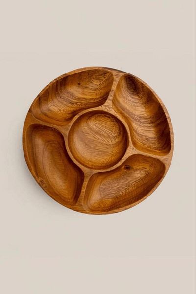 Atbyhome Acacia Round 5 Compartment Snack Bowl Breakfast Presentation Plate 33 cm
