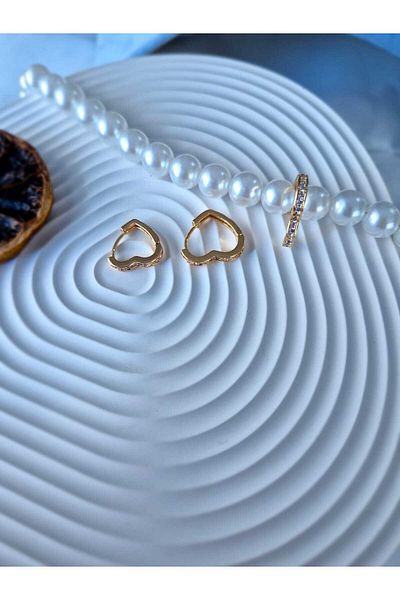 EZ accessories Non-Tarnish Triple Zircon Stone Heart Steel Earrings