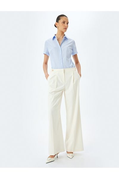 Koton Classic collar striped short sleeve poplin shirt.