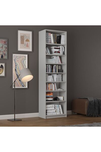 asratrend Asra Trend MDF Kül Gri Kitaplık – Ayarlanabilir Raflar, Ev & Ofis M...