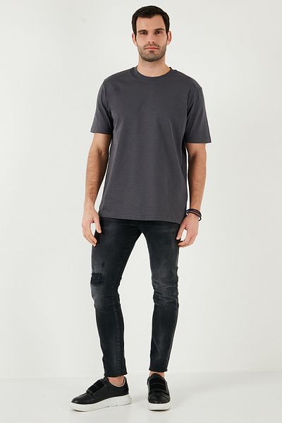 Buratti Tricou de bumbac cu decor relaxat cu decolteu triplu Tricou bărbați5905446