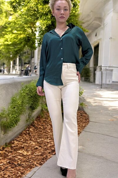 yagmurberen Blugi de damă - picior evazat, lycra, culoare crem