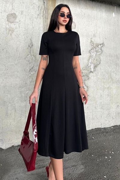 Ded COLLECTION Rochie de damă cu mânecă scurtă, cu fustă clopot, lungime midi, din țesătură modal