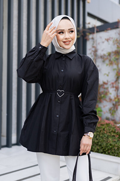 LOCCO Cămașă Neagră - Cu Accesoriu Inimă