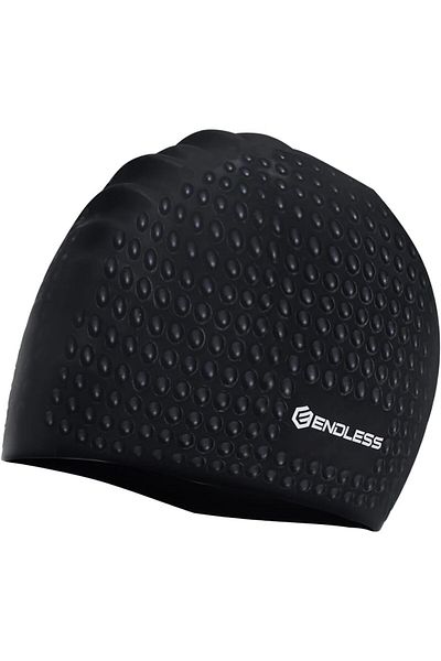 Endless Silicon Swimming Cap | Bubble Design | Waterproof | Black | Free Size