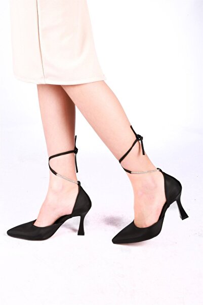 Hayati Arman Women's Stone Detailed Top Tie Evening Dress Shoes Black