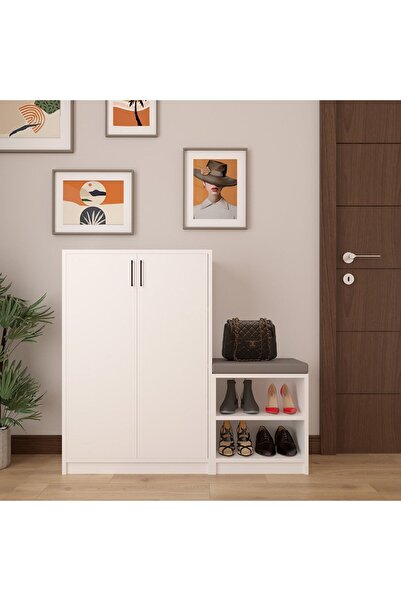 asratrend Asra Trend MDF Beyaz Ayakkabılık - 6 Raflı, Puflu, 2 Kapaklı, Geniş...