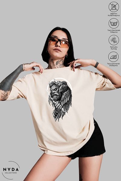 Nyda Collections Unisex Crew Neck Zeus εμπριμέ βαμβακερό μπλουζάκι με κοντό μανίκι
