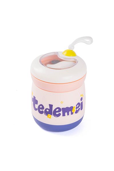 Tantitoni Tantitoni Tedemei Pink Stainless Steel Food Transport Bowl with Spoon 450 ml