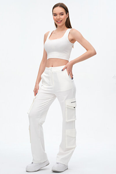 Sogo Ekru PANTOLON KARGO CEPLİ CEBİN ÜSTÜNDE SOGOBRAND BASKILI