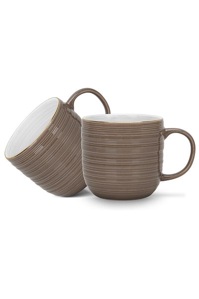 Fissman Coffee Mug 350mL Set of 2, Porcelain Coffee Mugs with Handle Firmina Golden Rim Mugs, Brown