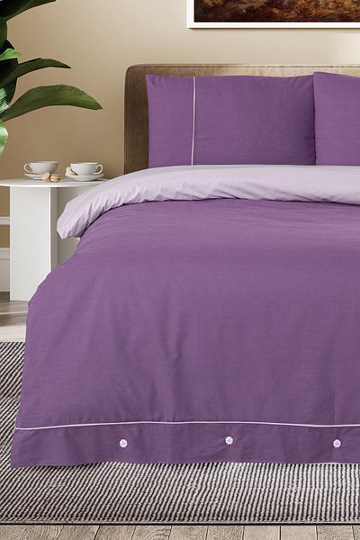 Pierre Cardin Single Cotton Duvet Cover Set - Piping, Plum-Lilac
