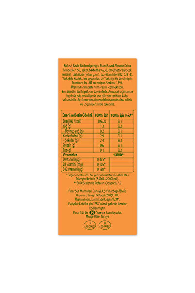 Pınar Nature Blend Bitkisel Bazlı Badem İçeceği 1 L Vegan Laktozsuz x 4 Adet