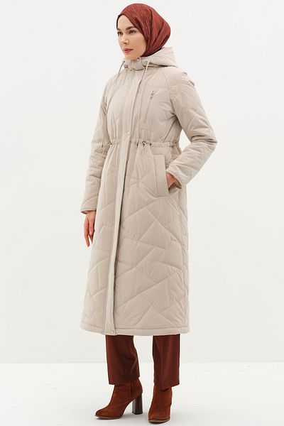 Tuğba Raglan Sleeve Quilted Coat - Stone