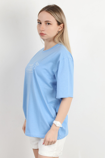 GİYSA Γυναικείο T-Shirt με μπλε κεντημένο λαιμόκοψη - 925017