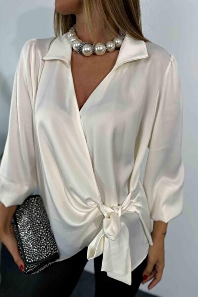 Leila Double Breasted Satin Blazer with Ties