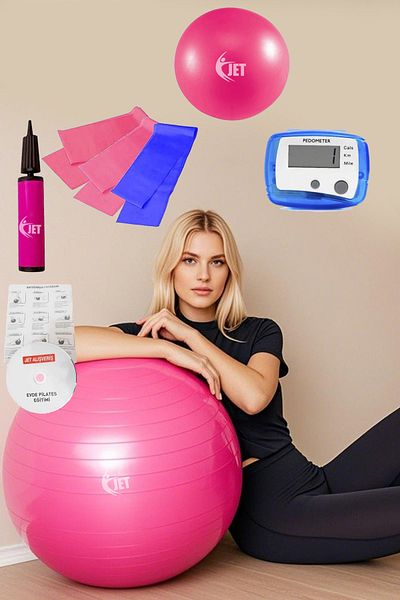 Jet Economical Pilates Set 9 Pieces - Home & Salon Type Pilates Set Ball 3-Piece Resistance Rubber Pedometer