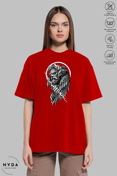 Nyda Collections Unisex Crew Neck Zeus Printed Cotton Oversize Short Sleeve T-Shirt
