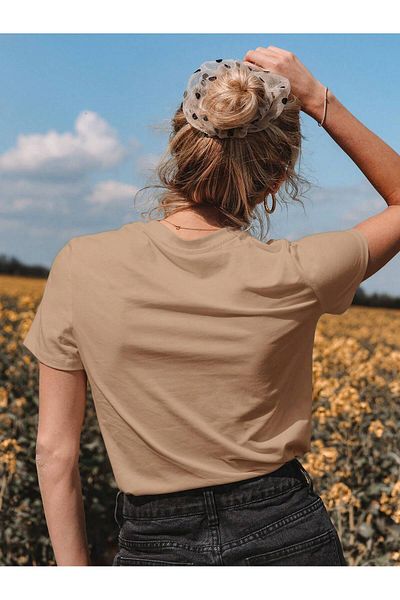MODARİCH Dreamer Text Oversize Beige T-shirt - Crew Neck, εμπριμέ, κοντό μανίκι