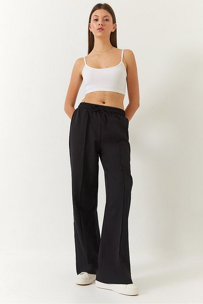 Bianco Lucci Women's Elastic Waist Tied Double Palazzo Trousers 4009 60271030