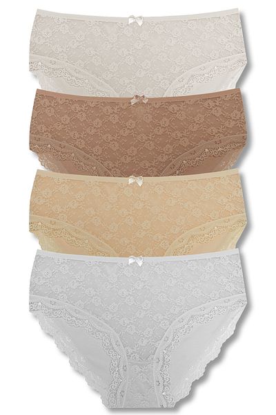 HNX 4 Pack Cotton Lace Front High Waist Plus Size Women's Panties
