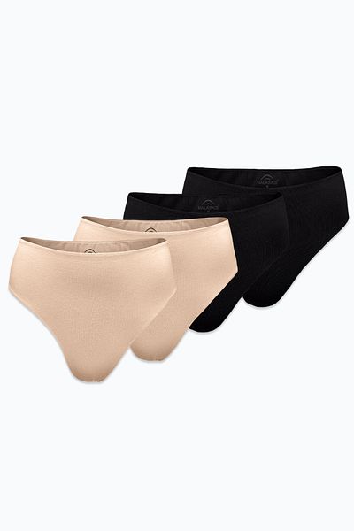 Malabadi Women's Black Skin Color Modal Modal Thong 4 Pack