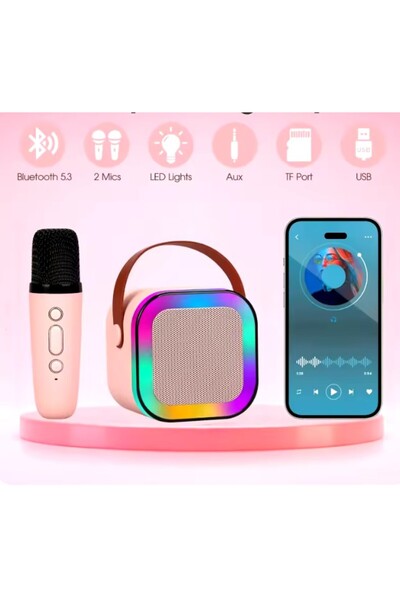 Limmy Kareoke Mikrofonu Hoparlör Çift Mikrofon Seti RGB Işıklı